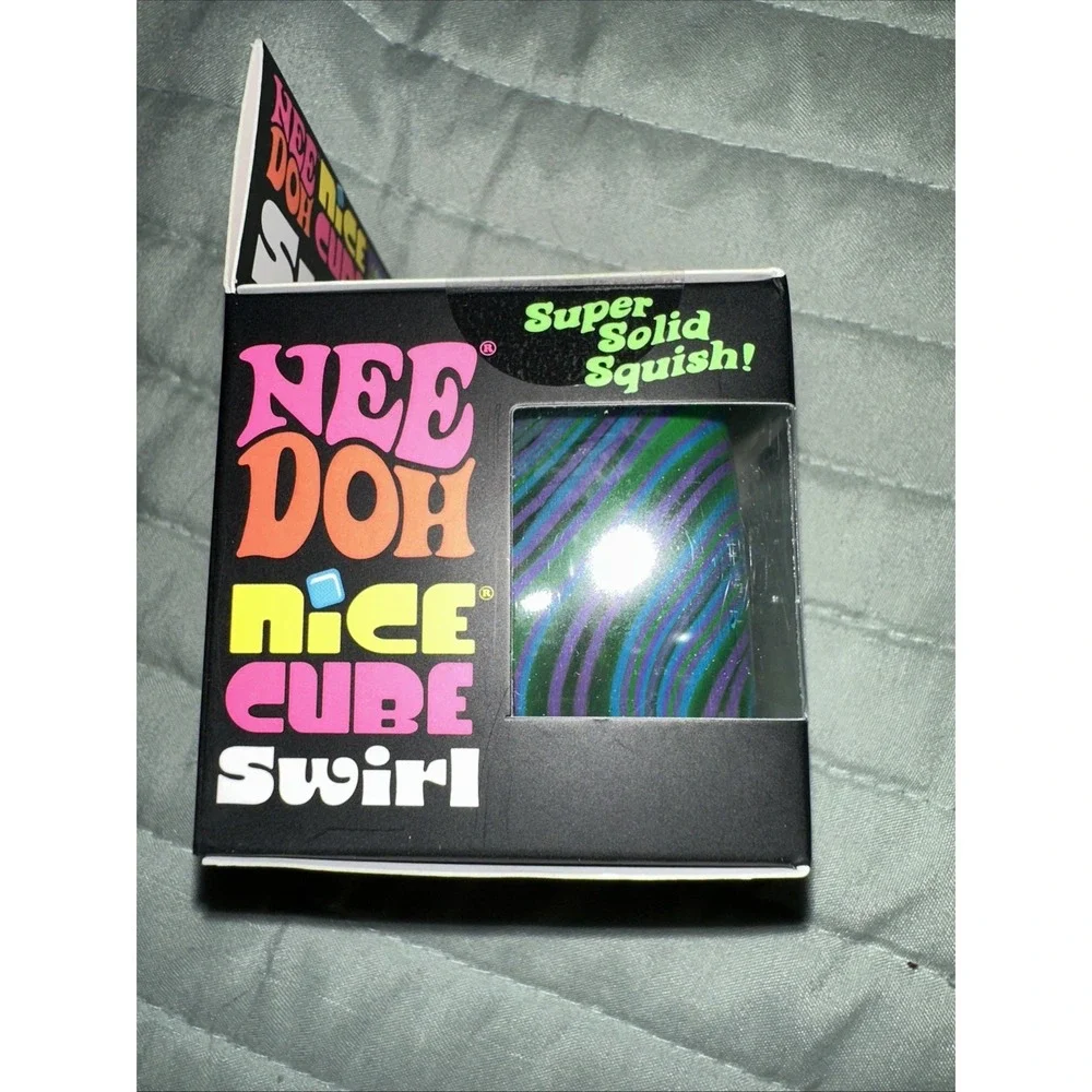 Nee Doh Nice Cube Swirl Super Solid Squish Squeeze Toy Blue Green Purple